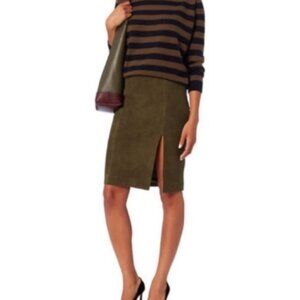 Suede Olive Pencil Skirt with Slit